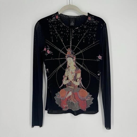 vivienne tam top medium M black mesh buddha rare mesh 90s y2k rave grunge goth - Picture 1 of 6